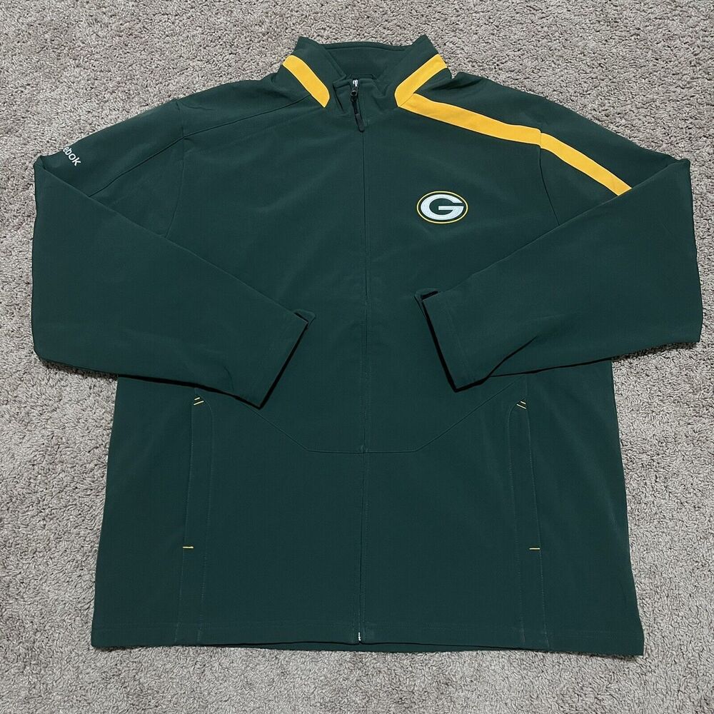 Green Bay Packers Jacket Mens XXL 2XL Reebok Hard Shell Windbreaker On Field